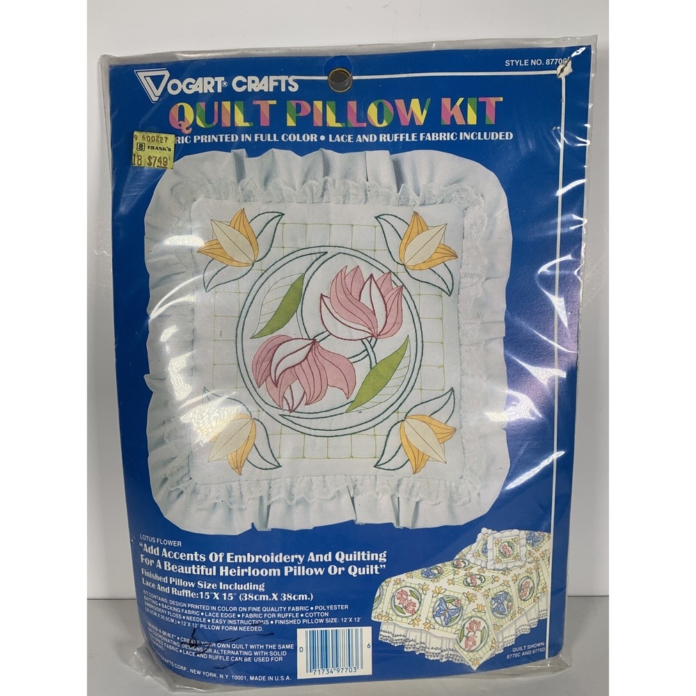 Vogart Crafts Quilt Pillow‎ Kit Lotus Flower 8770C Vintage Full Color NOS NIP